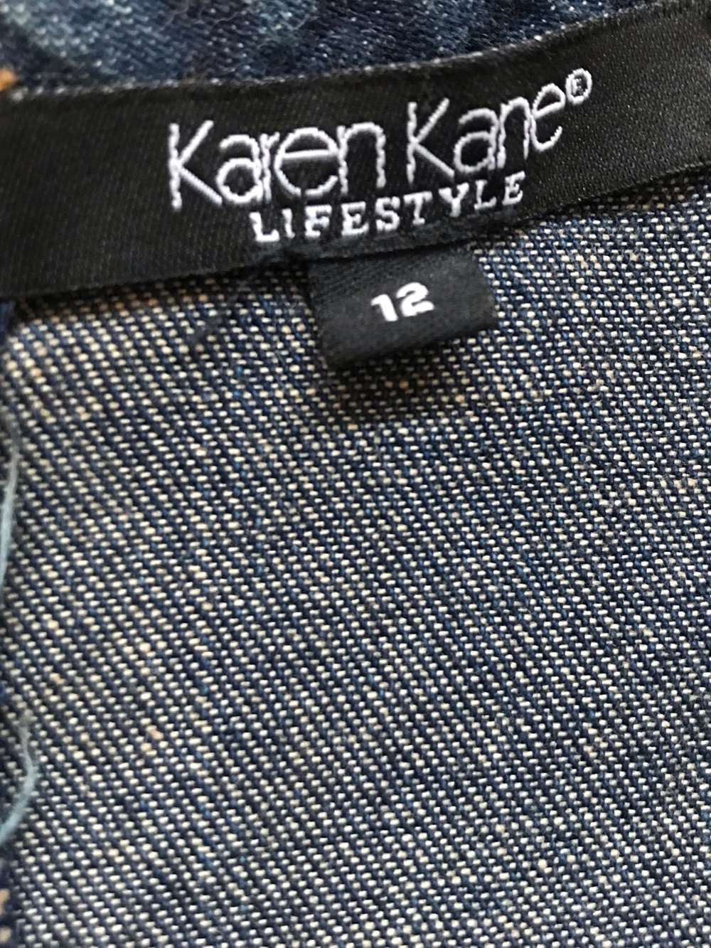 Karen Kane Size 12 Dark Denim Midi Dress Mermaid Hem Boho Cottagecore USA - Picture 6 of 9
